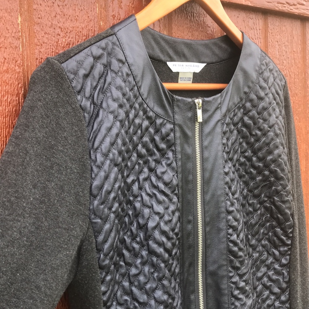 Peter Nygard Faux Leather/Sweater Full-zip Jacket